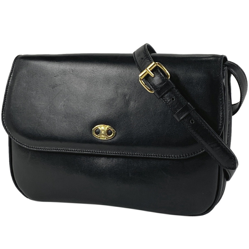 Celine Logo Shoulder Bag Leather Black